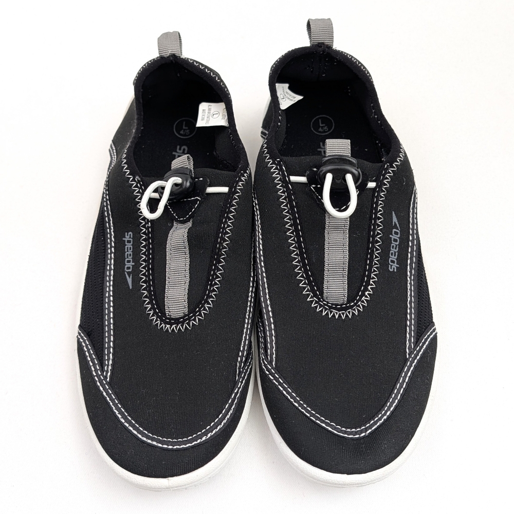 Speedo Kids Water Shoes Pull On Cinch Cord Black Large 4/5 Swimming Beachwear